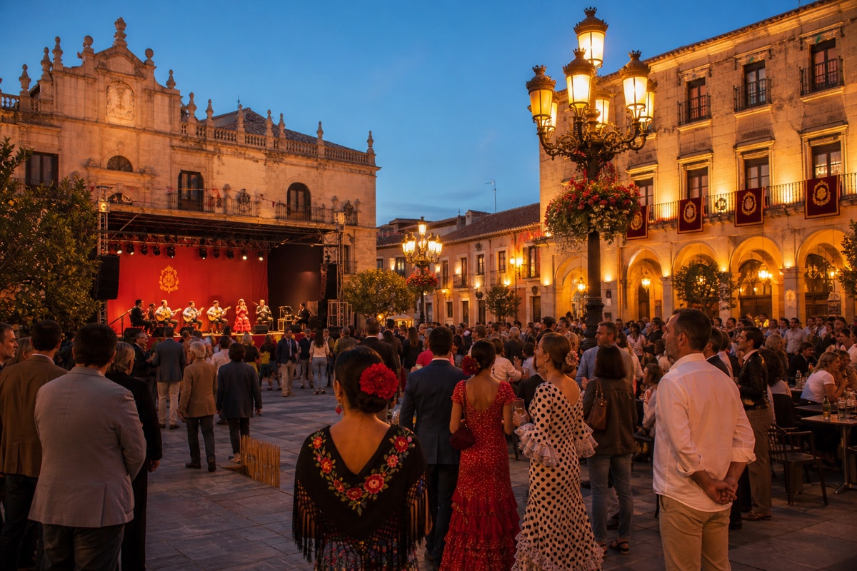 Abendliche Kulturveranstaltung auf einem spanischen Platz